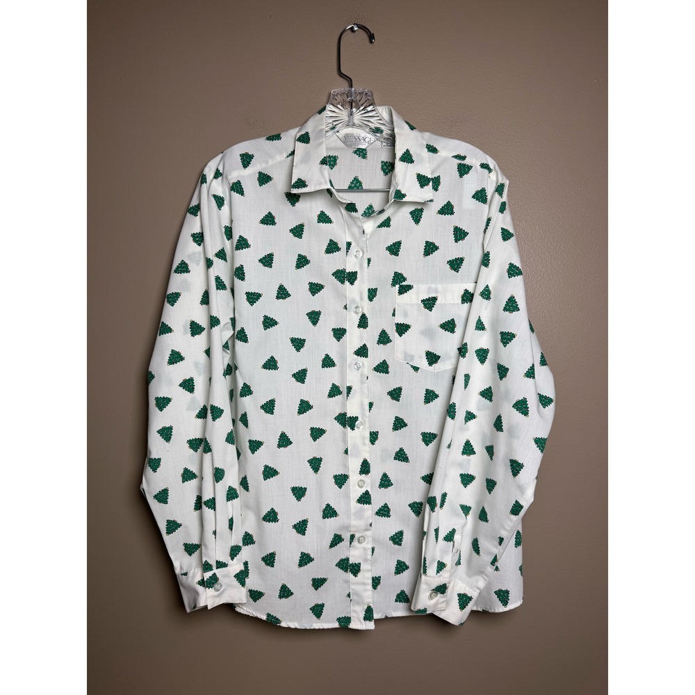 EUC Women's Vintage Christmas Tree Button Up Blouse Size 16